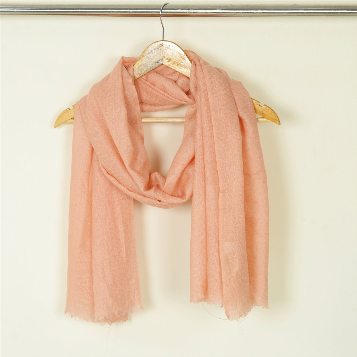 Sanskriti Vintage Long Pure Woolen Shawl Scarf Peach Woven Soft Throw Stole