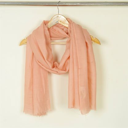 Sanskriti Vintage Long Pure Woolen Shawl Scarf Peach Woven Soft Throw Stole