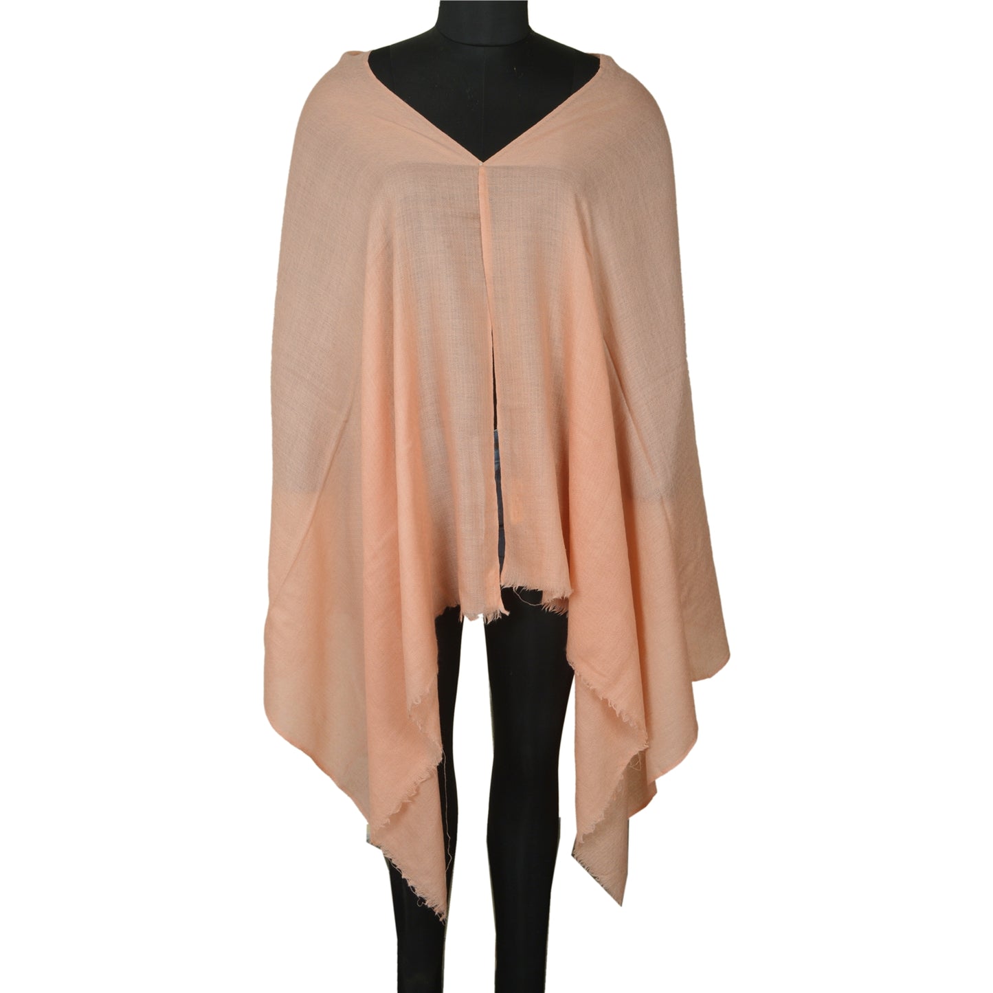 Sanskriti Vintage Long Pure Woolen Shawl Scarf Peach Woven Soft Throw Stole