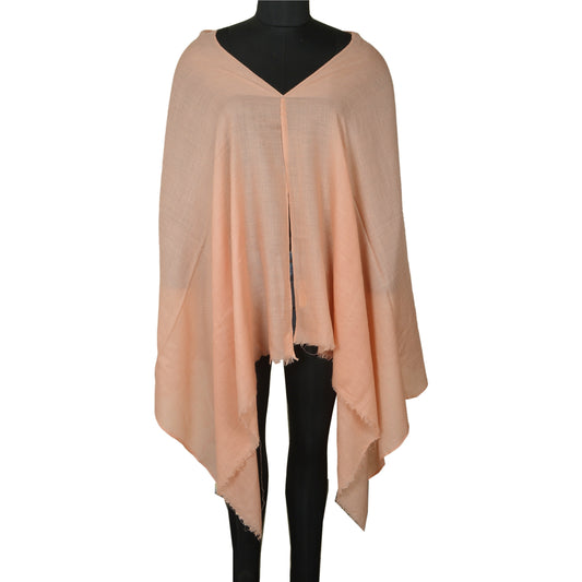 Sanskriti Vintage Long Pure Woolen Shawl Scarf Peach Woven Soft Throw Stole