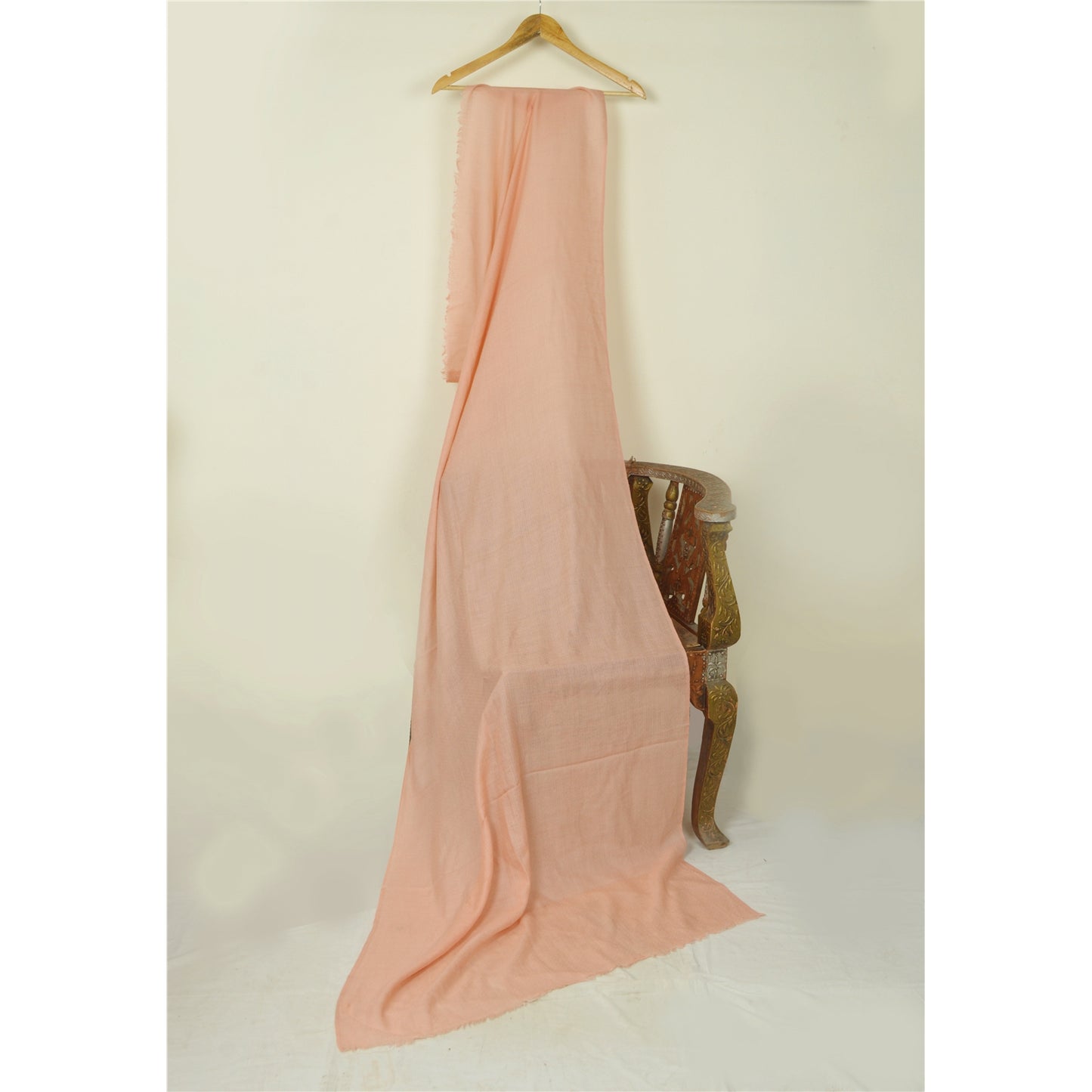 Sanskriti Vintage Long Pure Woolen Shawl Scarf Peach Woven Soft Throw Stole