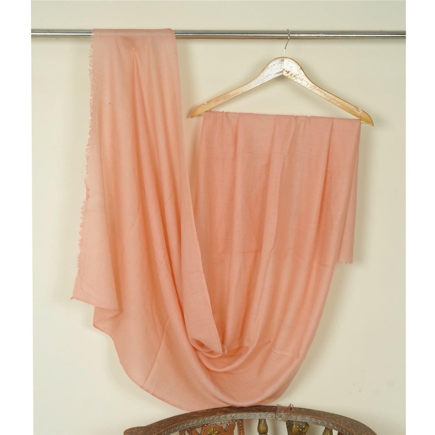 Sanskriti Vintage Long Pure Woolen Shawl Scarf Peach Woven Soft Throw Stole