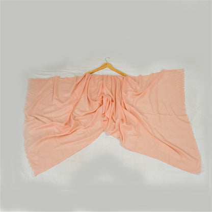 Sanskriti Vintage Long Pure Woolen Shawl Scarf Peach Woven Soft Throw Stole