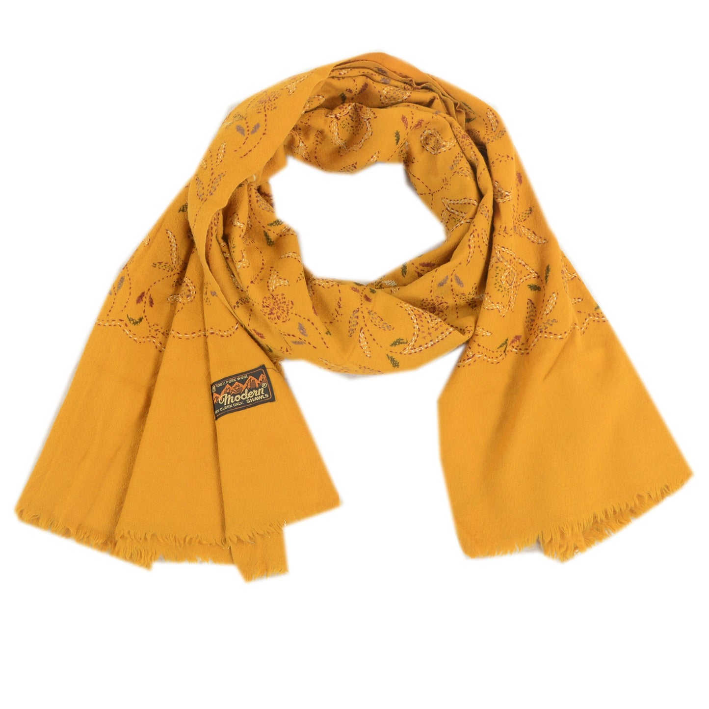 Sanskriti Vintage Saffron Pure Woollen Shawl Handmade Kantha Long Throw Stole