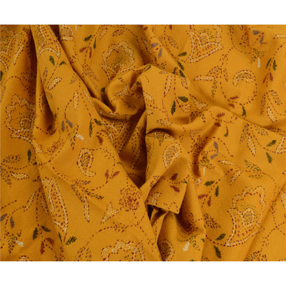 Sanskriti Vintage Saffron Pure Woollen Shawl Handmade Kantha Long Throw Stole