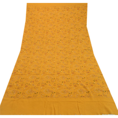 Sanskriti Vintage Saffron Pure Woollen Shawl Handmade Kantha Long Throw Stole