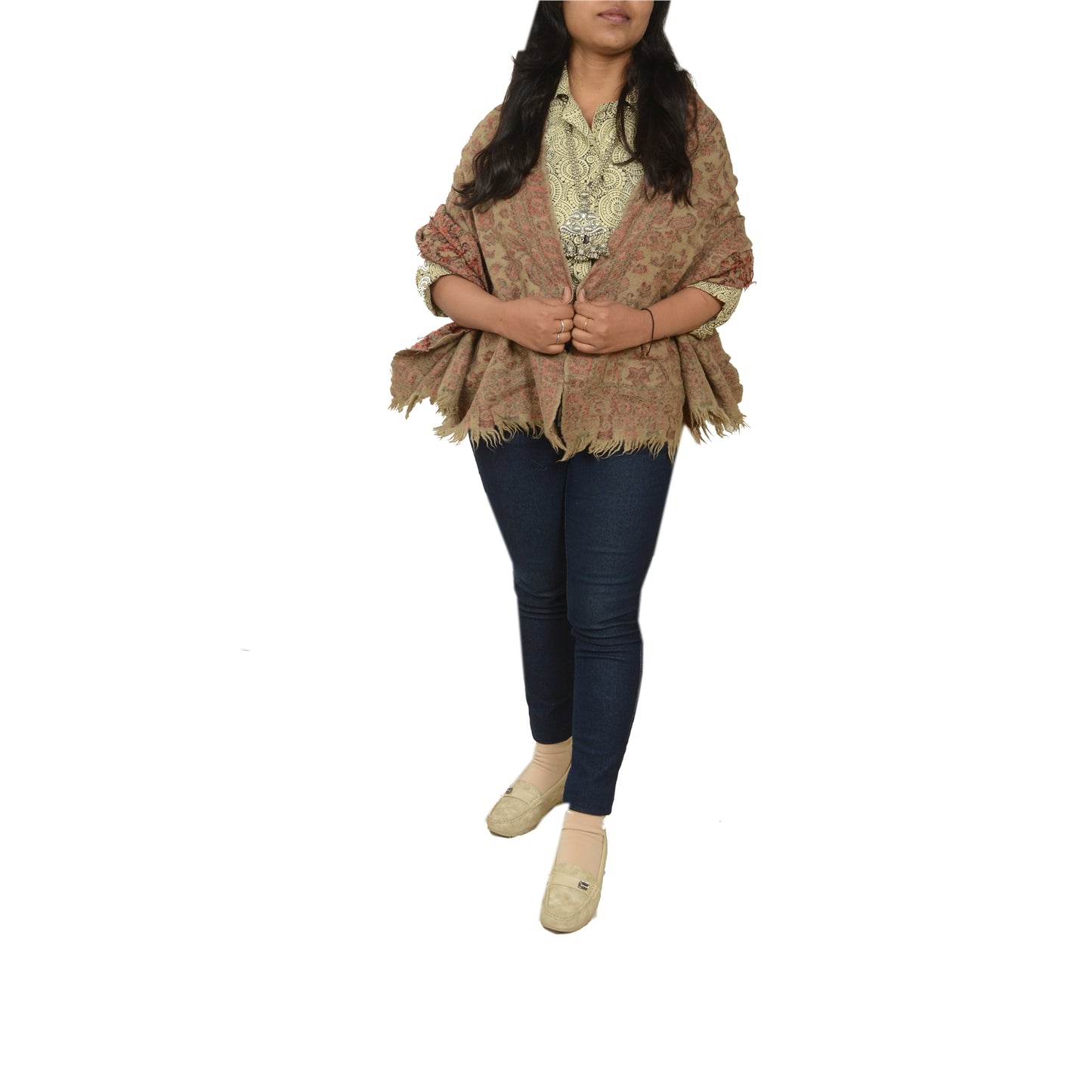 Sanskriti Vintage Long Brown Pure Woollen Hand Woven Shawl Scarf Throw Stole