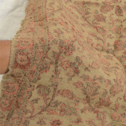 Sanskriti Vintage Long Brown Pure Woollen Hand Woven Shawl Scarf Throw Stole