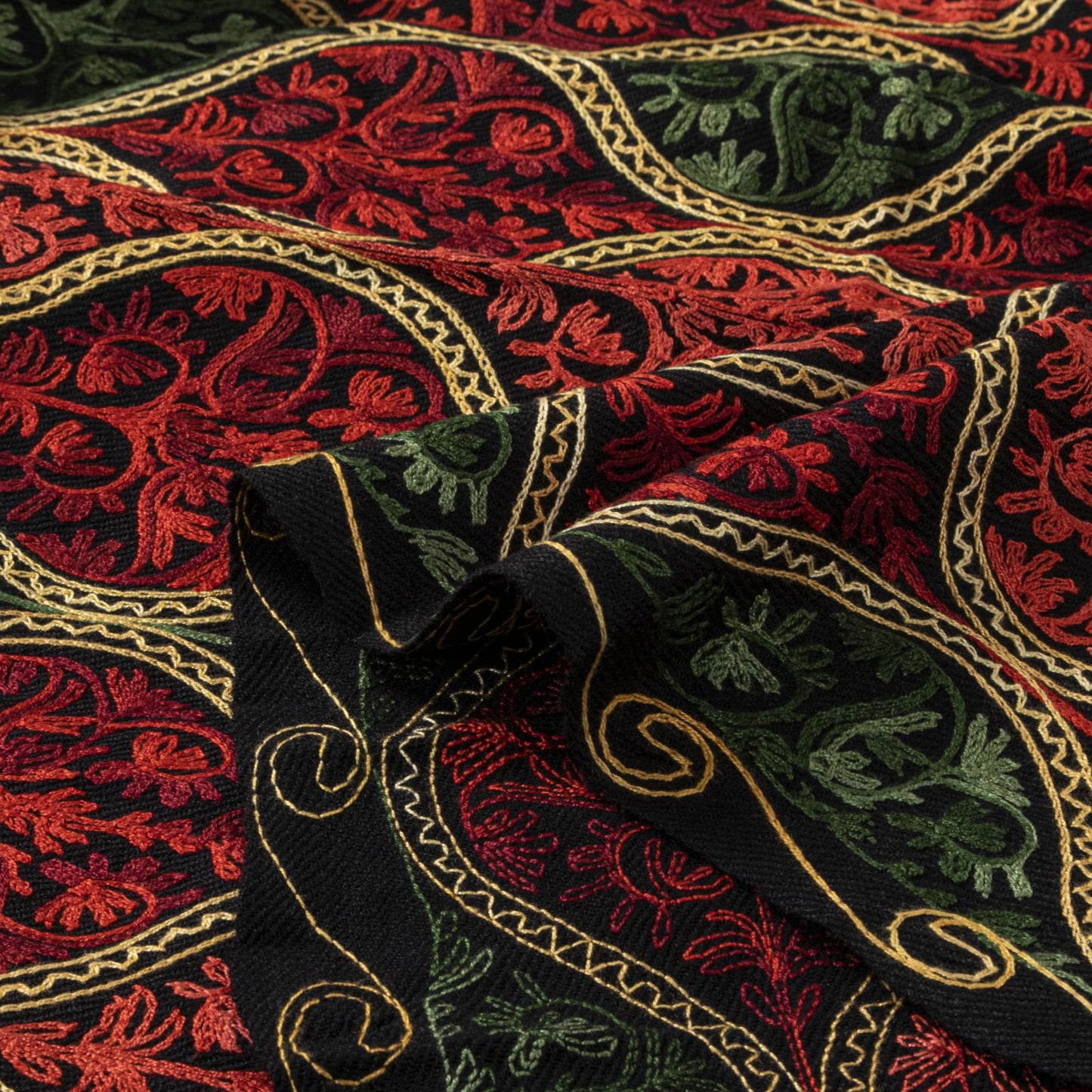 Sanskriti Vintage Black Soft Woolen Shawl Kashmiri Aari Embroidered Stole Wrap