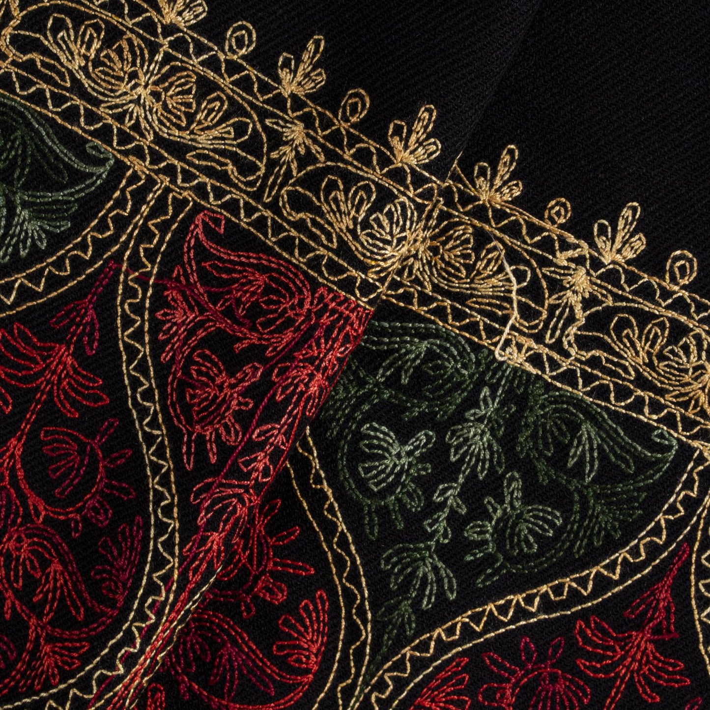 Sanskriti Vintage Black Soft Woolen Shawl Kashmiri Aari Embroidered Stole Wrap