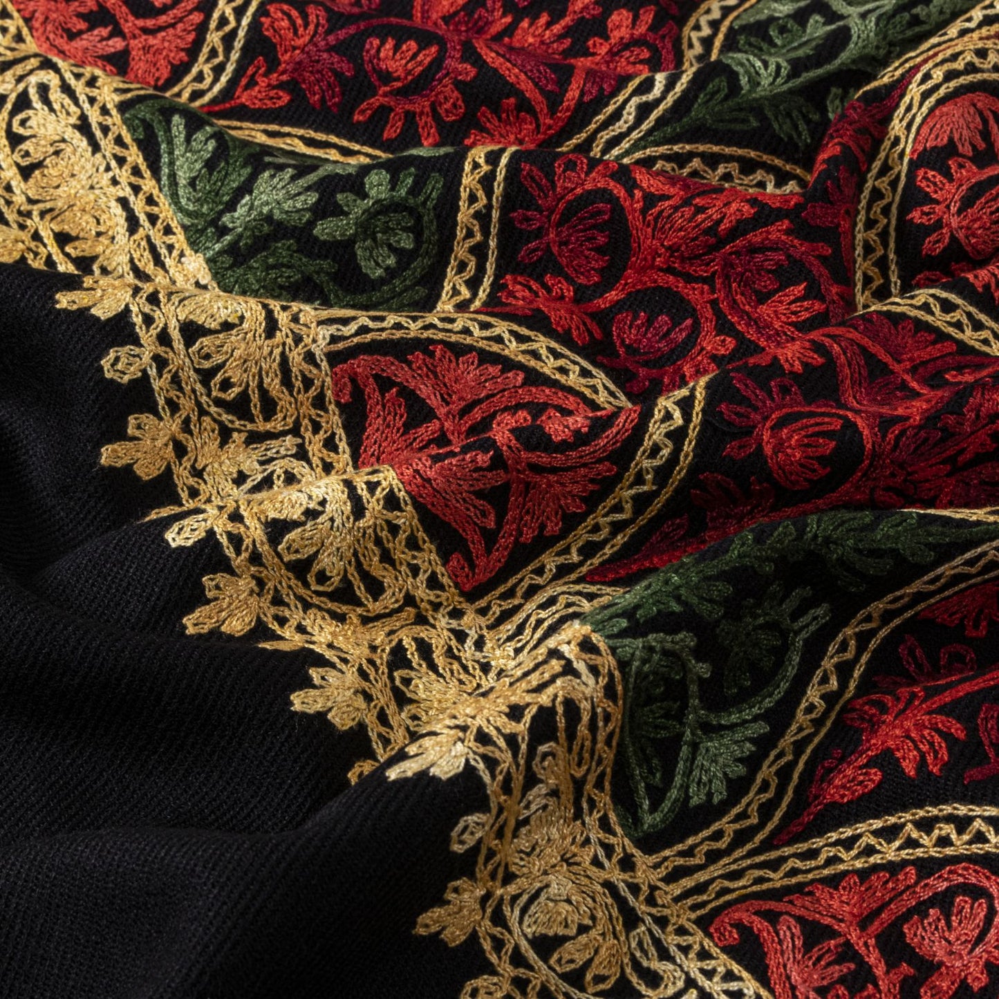 Sanskriti Vintage Black Soft Woolen Shawl Kashmiri Aari Embroidered Stole Wrap