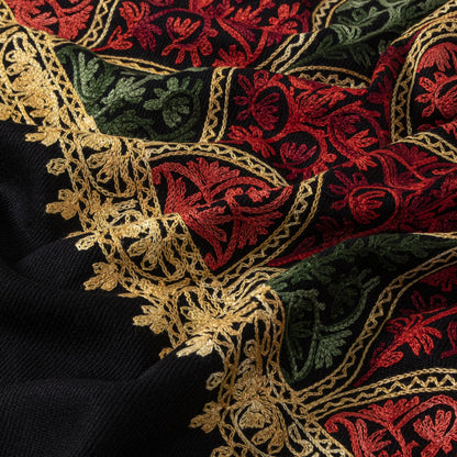 Sanskriti Vintage Black Soft Woolen Shawl Kashmiri Aari Embroidered Stole Wrap