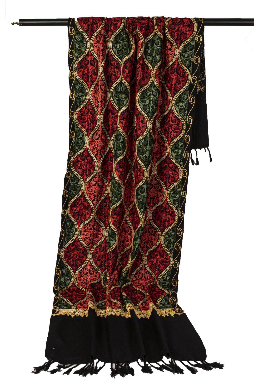 Sanskriti Vintage Black Soft Woolen Shawl Kashmiri Aari Embroidered Stole Wrap