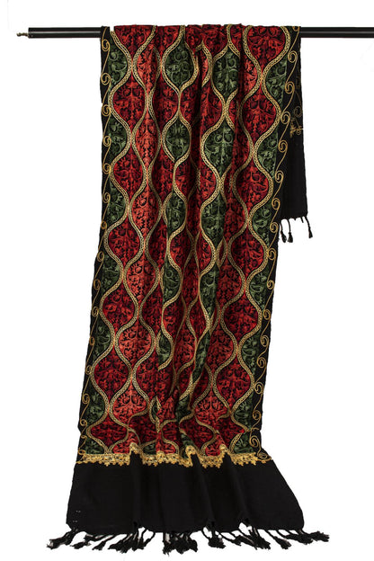Sanskriti Vintage Black Soft Woolen Shawl Kashmiri Aari Embroidered Stole Wrap