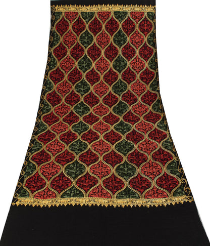 Sanskriti Vintage Black Soft Woolen Shawl Kashmiri Aari Embroidered Stole Wrap