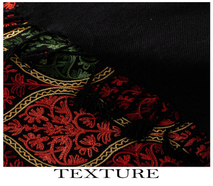 Sanskriti Vintage Black Soft Woolen Shawl Kashmiri Aari Embroidered Stole Wrap