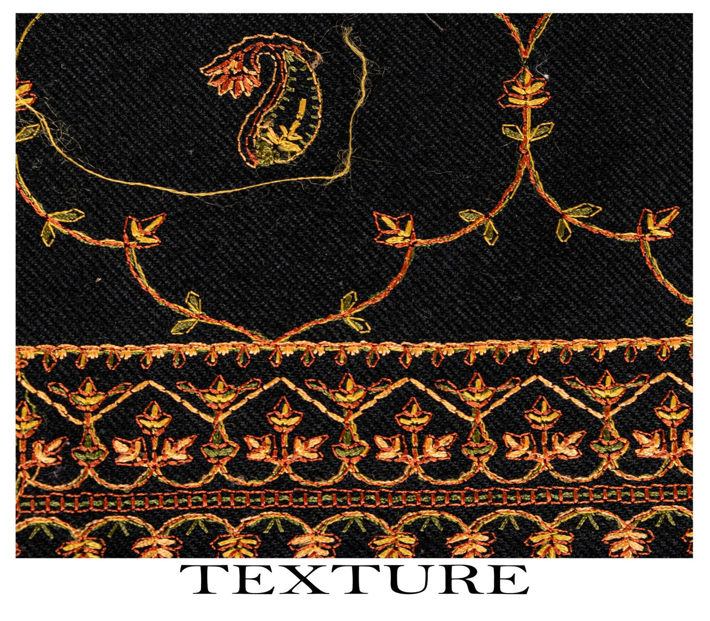 Sanskriti Vintage Black Wool Shawl Kashmiri Hand Embroidered Suzani Warm Stole