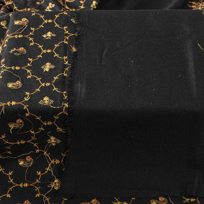 Sanskriti Vintage Black Wool Shawl Kashmiri Hand Embroidered Suzani Warm Stole