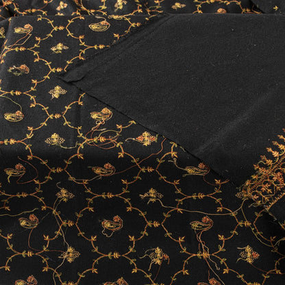 Sanskriti Vintage Black Wool Shawl Kashmiri Hand Embroidered Suzani Warm Stole