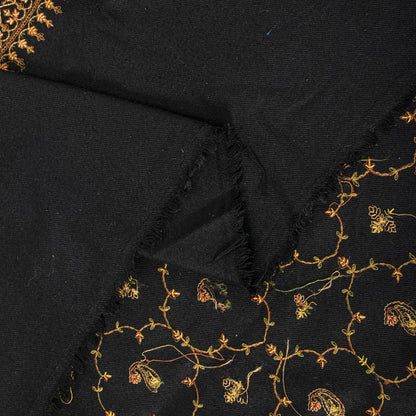 Sanskriti Vintage Black Wool Shawl Kashmiri Hand Embroidered Suzani Warm Stole