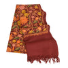 Sanskriti Vintage Long Pure Woolen Dark Red Shawl Handmade Ari Work Scarf Stole