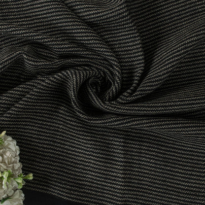 Sanskriti Vintage Black Pure Wool Shawl Woven Thread Border Stole Soft Warm Wrap