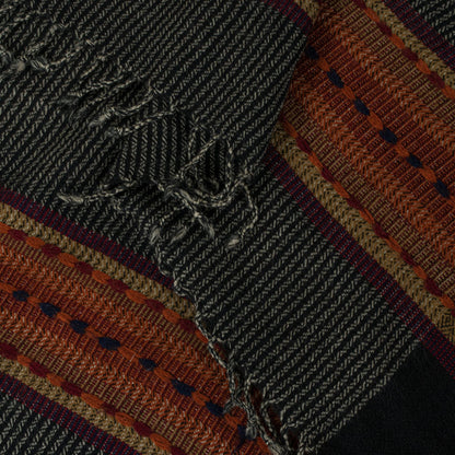 Sanskriti Vintage Black Pure Wool Shawl Woven Thread Border Stole Soft Warm Wrap