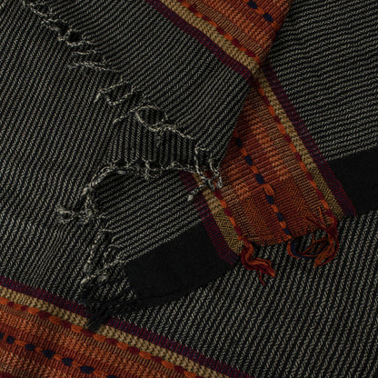 Sanskriti Vintage Black Pure Wool Shawl Woven Thread Border Stole Soft Warm Wrap