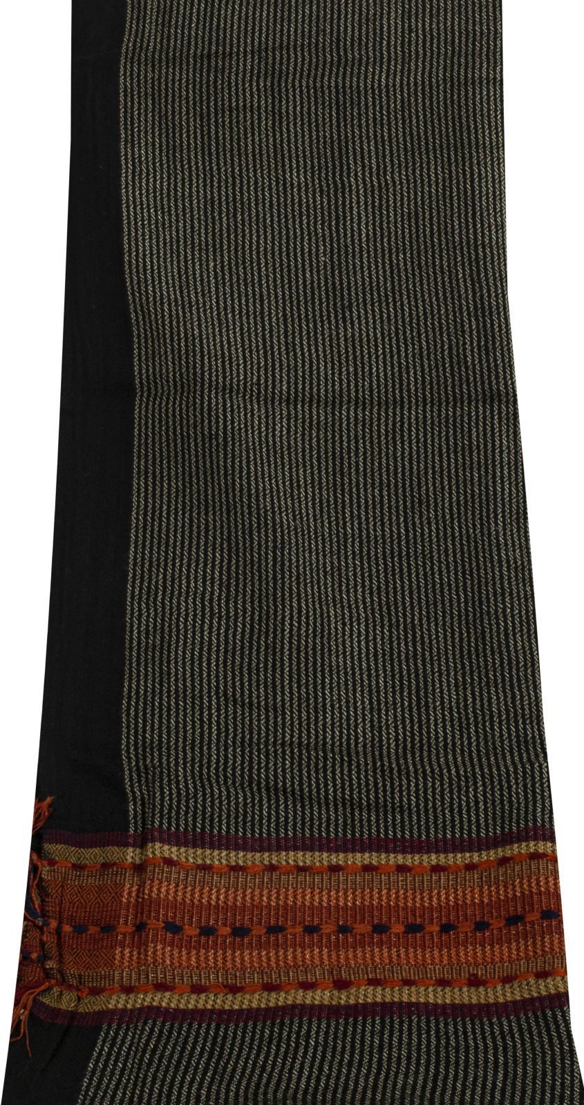 Sanskriti Vintage Black Pure Wool Shawl Woven Thread Border Stole Soft Warm Wrap
