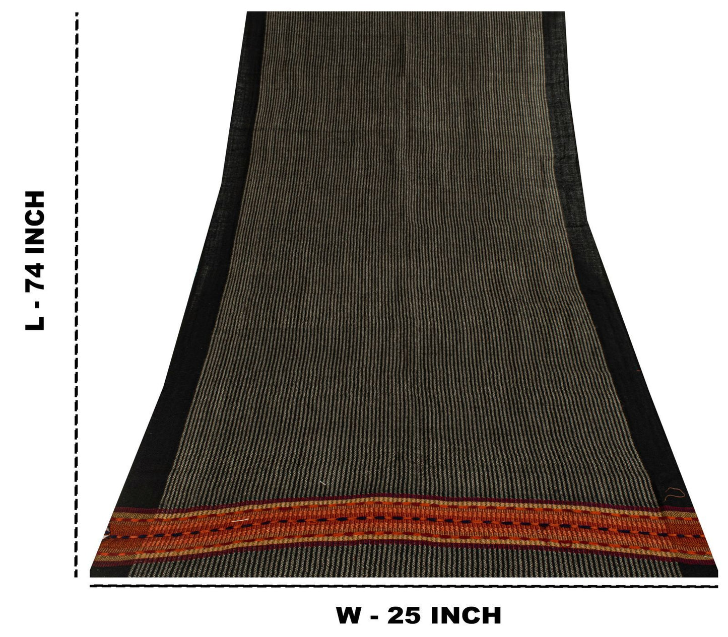 Sanskriti Vintage Black Pure Wool Shawl Woven Thread Border Stole Soft Warm Wrap
