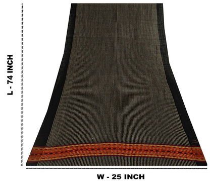 Sanskriti Vintage Black Pure Wool Shawl Woven Thread Border Stole Soft Warm Wrap