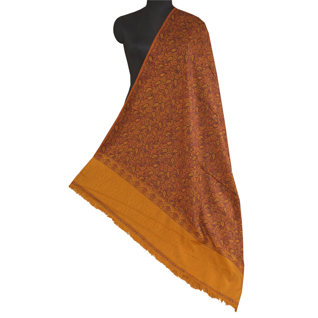 Sanskriti Vintage Long Saffron Woolen Shawl Woven Scarf Throw Soft Stole