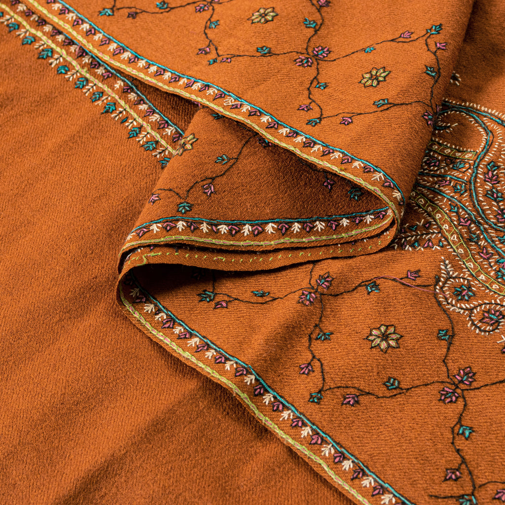 Sanskriti Vintage Long Pure Woolen Orange Shawl Handmade Suzani Scarf Stole