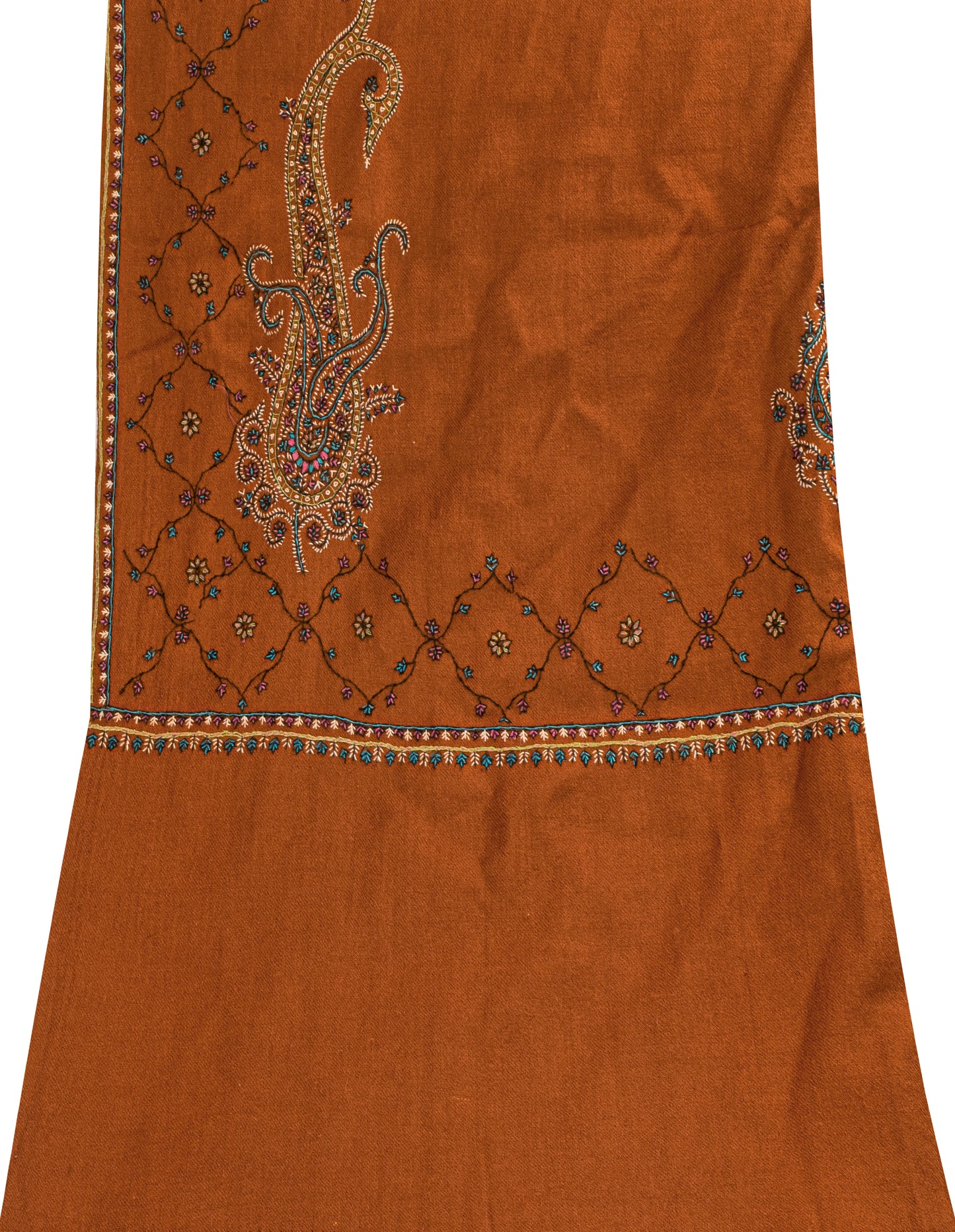 Sanskriti Vintage Long Pure Woolen Orange Shawl Handmade Suzani Scarf Stole