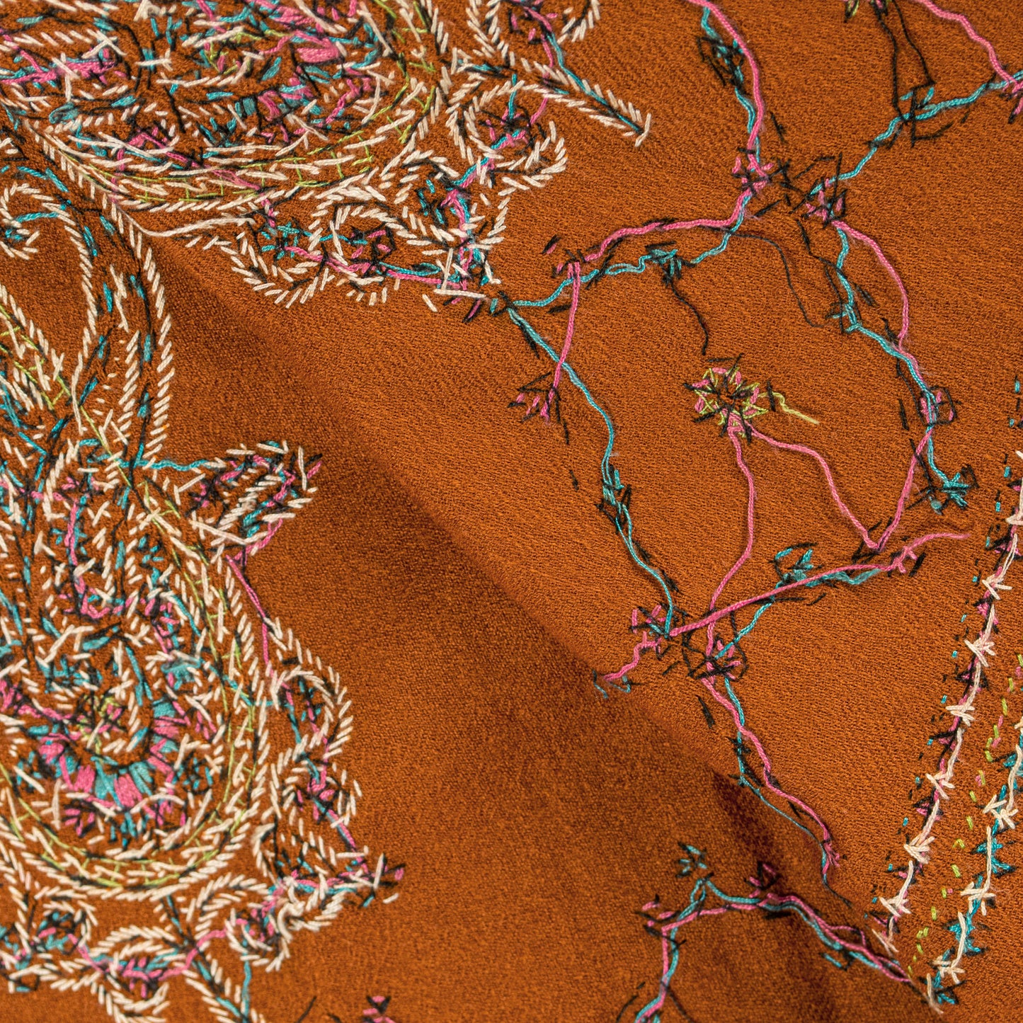 Sanskriti Vintage Long Pure Woolen Orange Shawl Handmade Suzani Scarf Stole