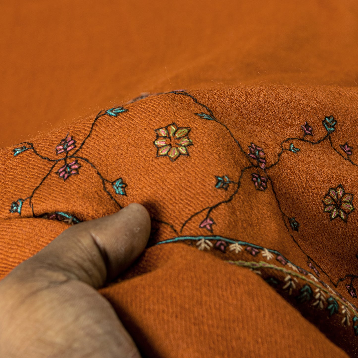 Sanskriti Vintage Long Pure Woolen Orange Shawl Handmade Suzani Scarf Stole