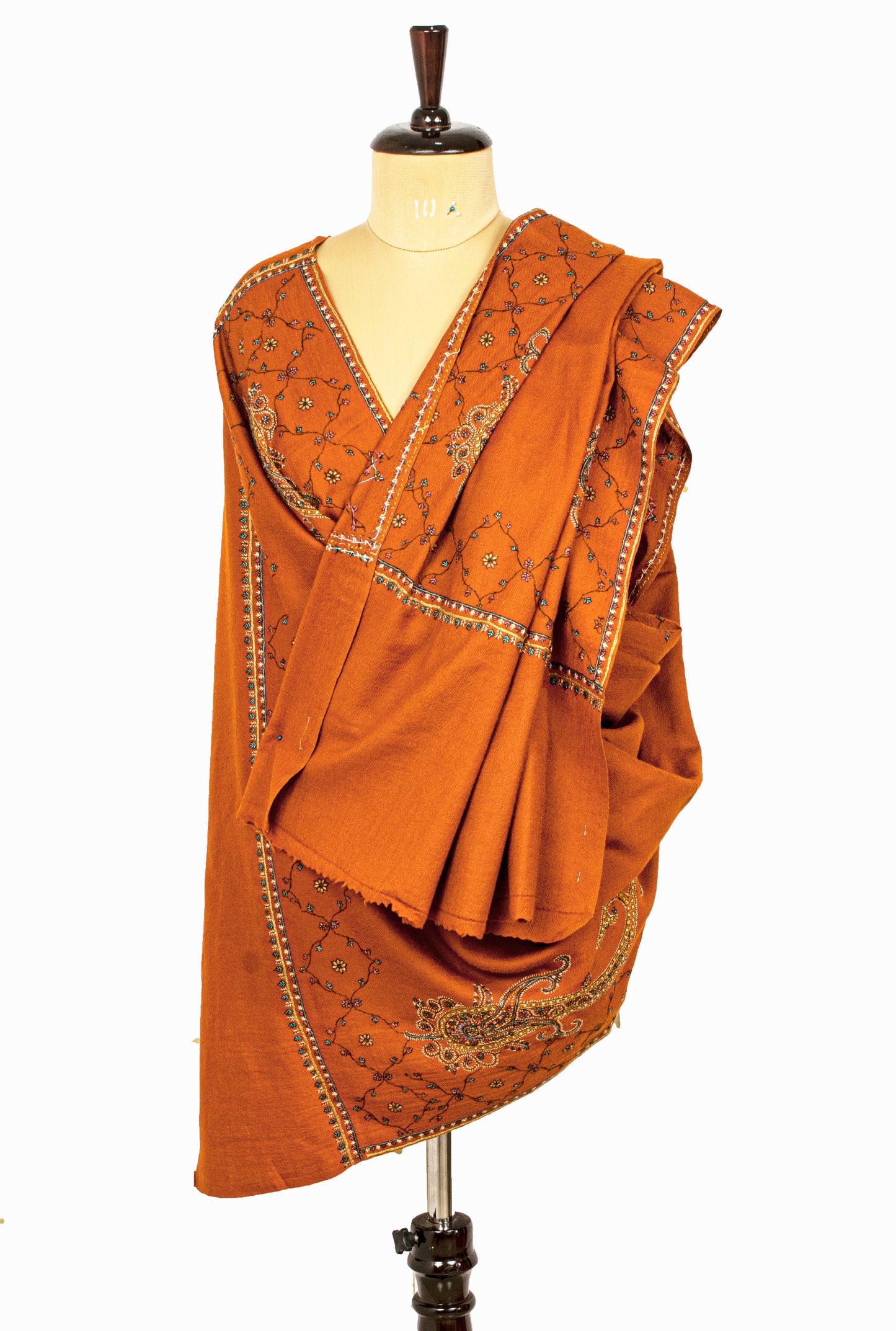Sanskriti Vintage Long Pure Woolen Orange Shawl Handmade Suzani Scarf Stole
