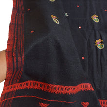 Load image into Gallery viewer, Sanskriti Vintage Long Black Woolen Shawl Embroidered Woven Scarf Throw Stole
