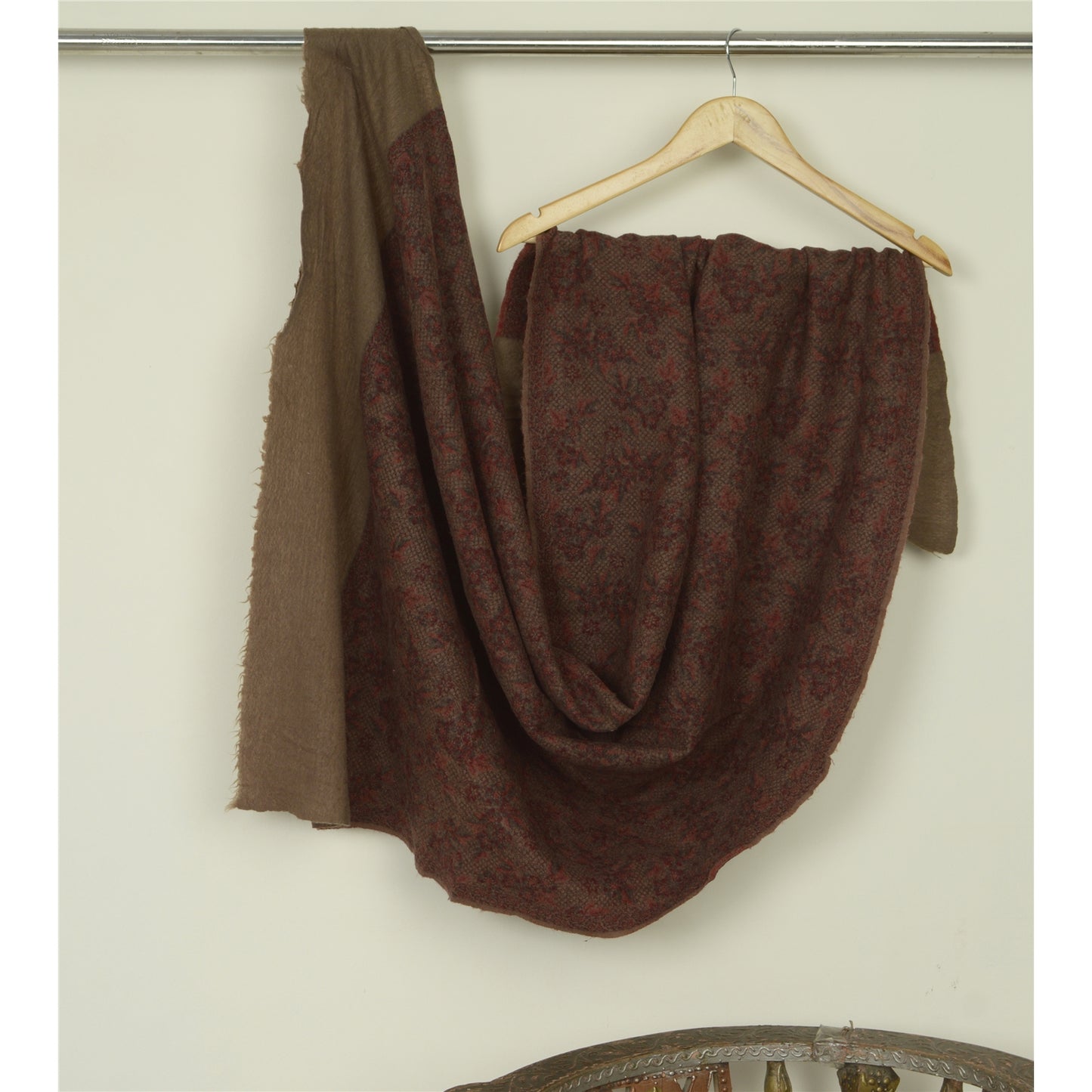 Sanskriti Vintage Long Brown Pure Woolen Shawl Woven Throw Scarf Wrap Stole