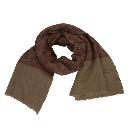 Sanskriti Vintage Long Brown Pure Woolen Shawl Woven Throw Scarf Wrap Stole