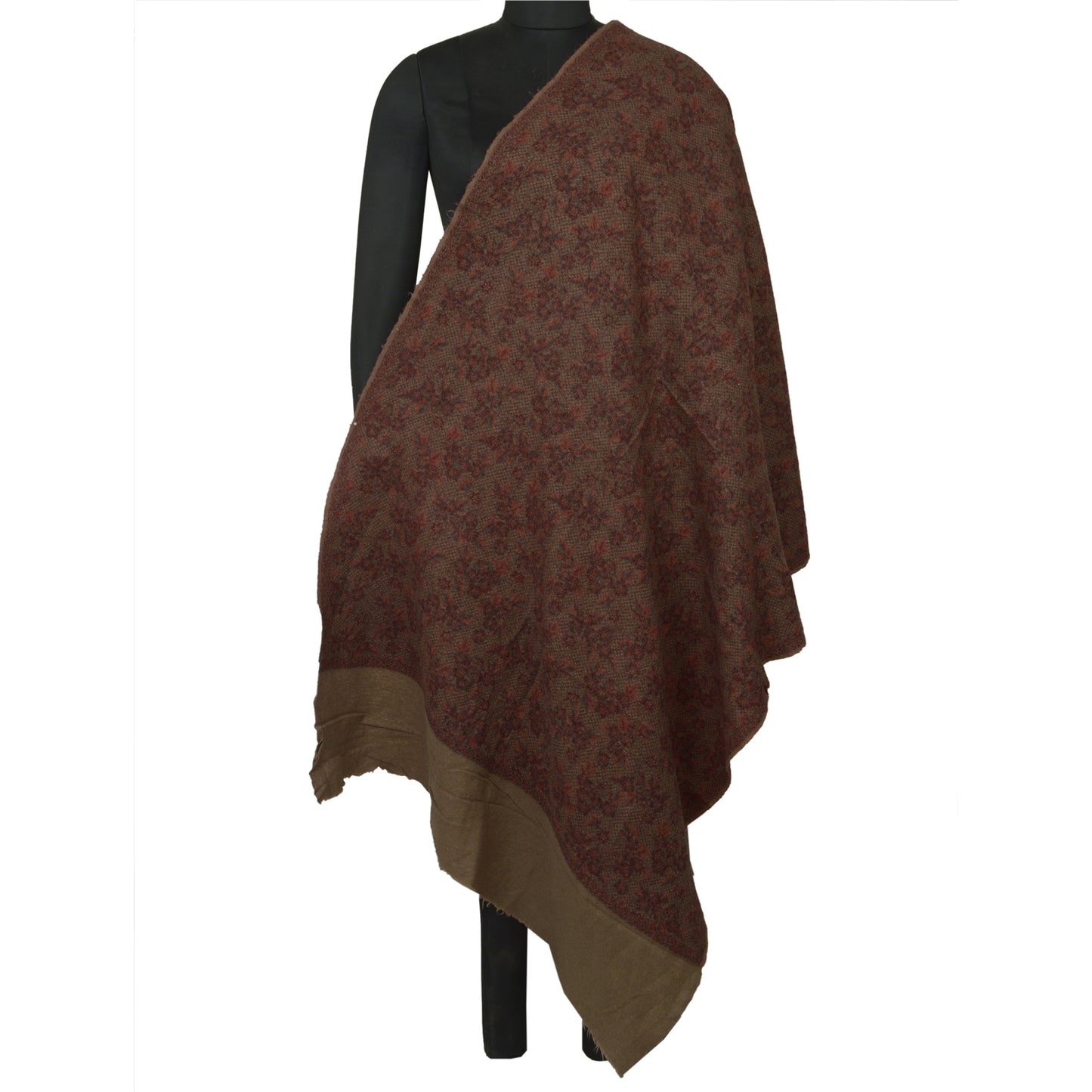 Sanskriti Vintage Long Brown Pure Woolen Shawl Woven Throw Scarf Wrap Stole