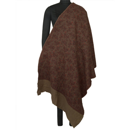 Sanskriti Vintage Long Brown Pure Woolen Shawl Woven Throw Scarf Wrap Stole