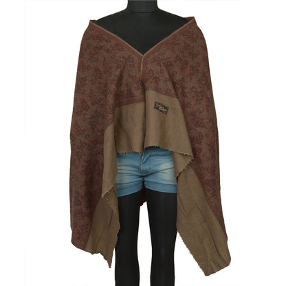 Sanskriti Vintage Long Brown Pure Woolen Shawl Woven Throw Scarf Wrap Stole