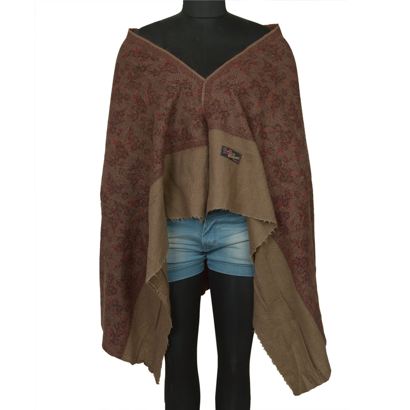Sanskriti Vintage Long Brown Pure Woolen Shawl Woven Throw Scarf Wrap Stole
