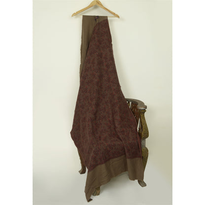 Sanskriti Vintage Long Brown Pure Woolen Shawl Woven Throw Scarf Wrap Stole