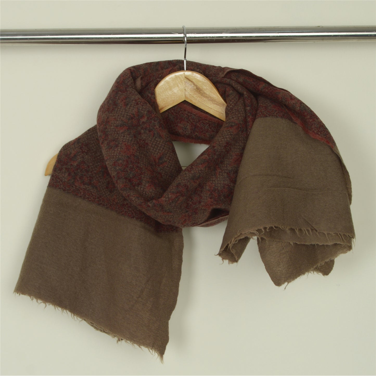 Sanskriti Vintage Long Brown Pure Woolen Shawl Woven Throw Scarf Wrap Stole