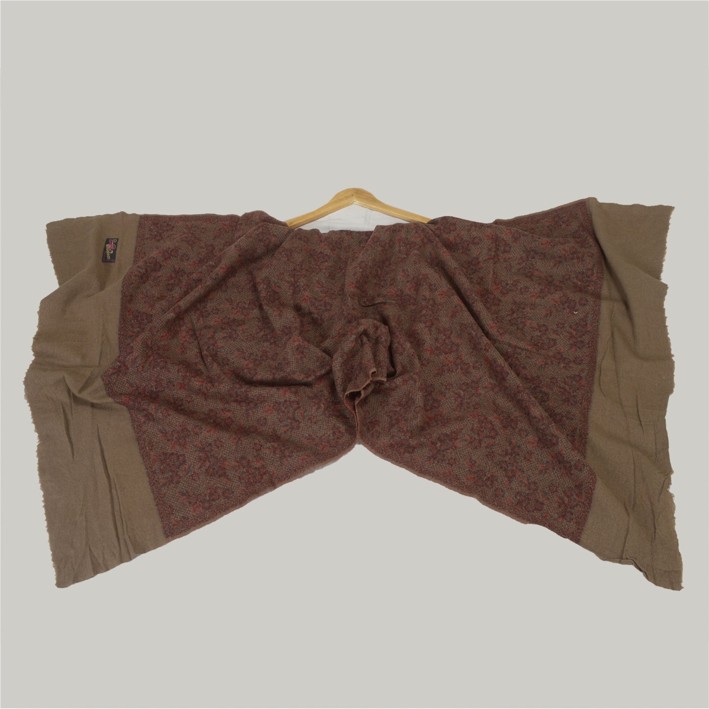 Sanskriti Vintage Long Brown Pure Woolen Shawl Woven Throw Scarf Wrap Stole