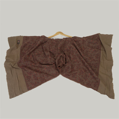Sanskriti Vintage Long Brown Pure Woolen Shawl Woven Throw Scarf Wrap Stole