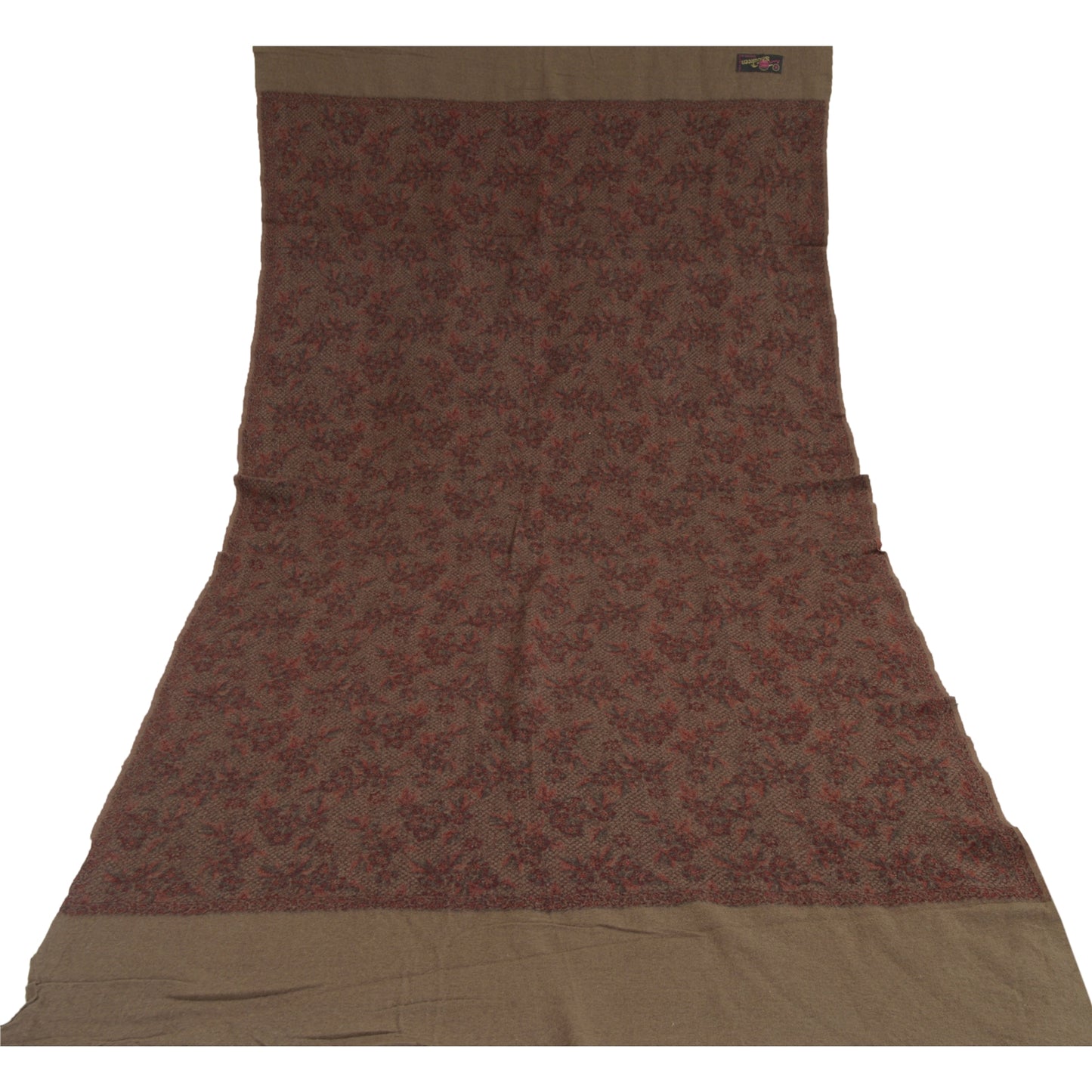 Sanskriti Vintage Long Brown Pure Woolen Shawl Woven Throw Scarf Wrap Stole