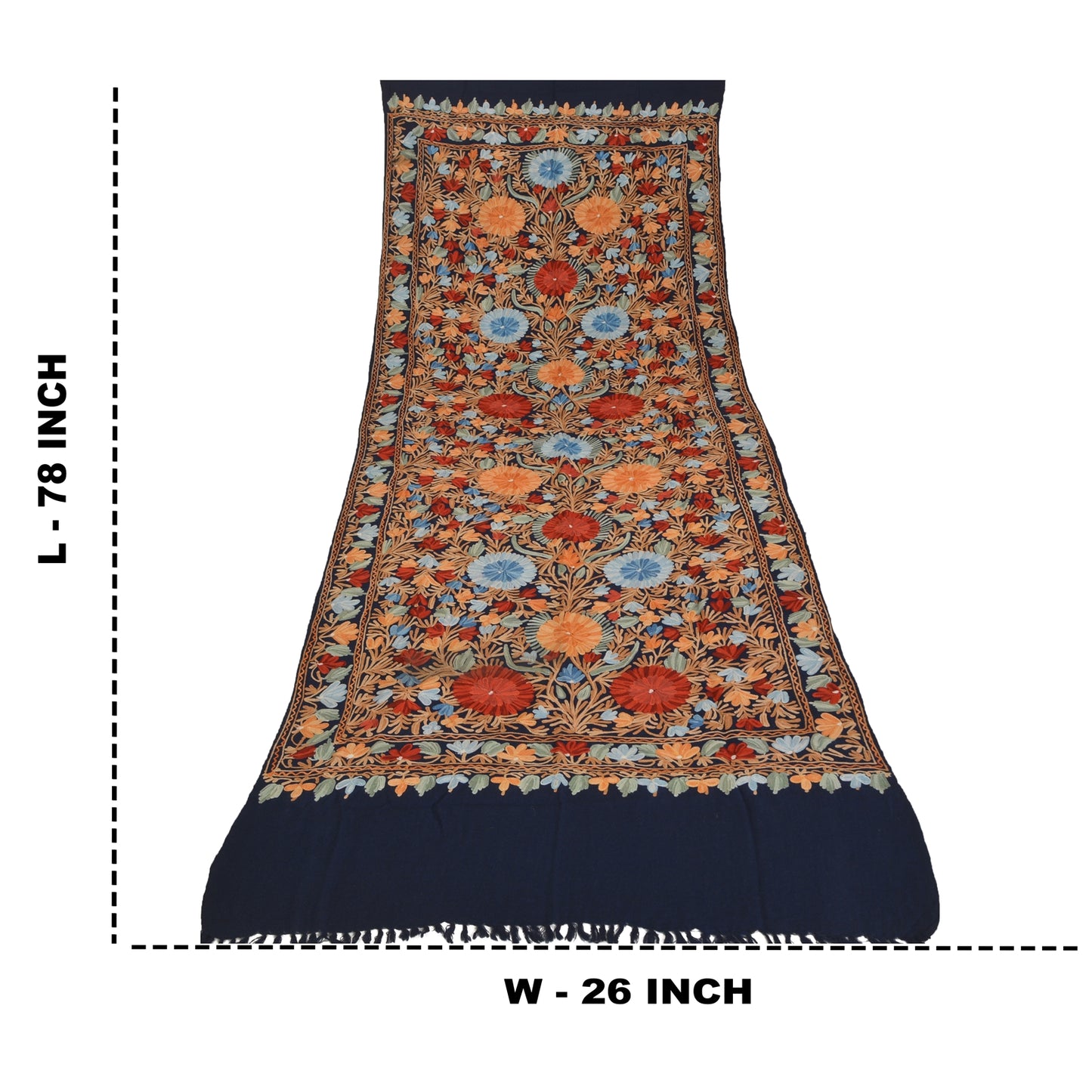 Sanskriti Vintage Long Stole Blue Pure Woolen Shawl Hand Embroidery Ari Scarf